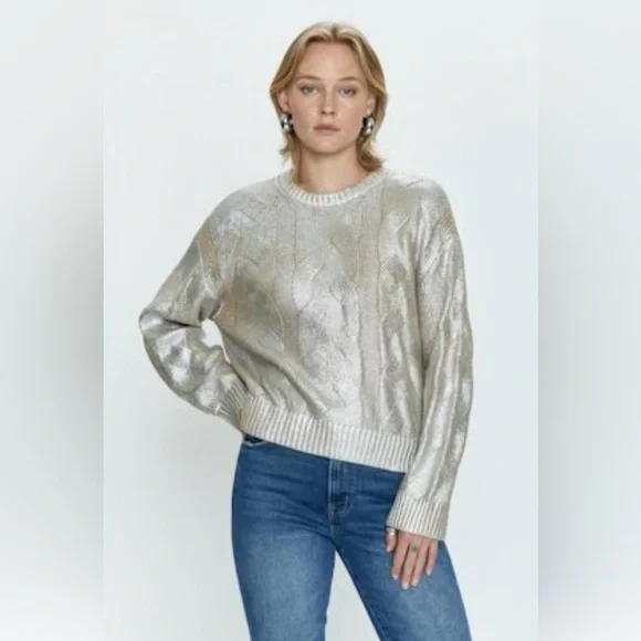 PISTOLA EVERLY FOIL ACCENT COTTON SWEATER GILDED CASTLE COLOR WOMENS SZ LARGE - Picture 2 of 13